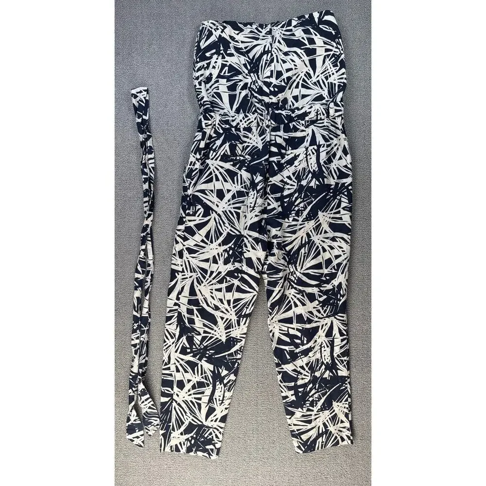 Ann Taylor Loft‎ Strapless Jungle Fever Palm Leaf Jumpsuit Linen Blend Size 6